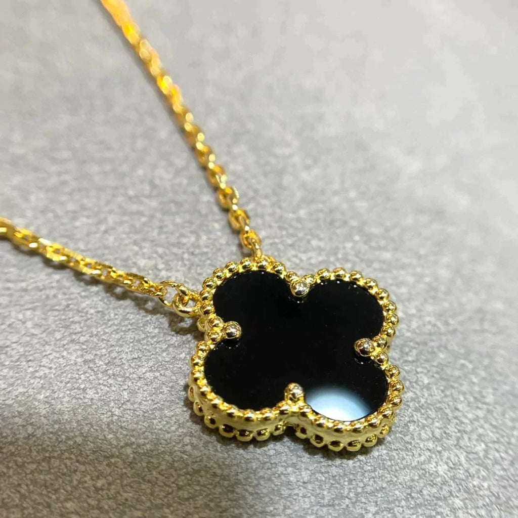 ¡®Loco¡¯CLOVER 15MM BLACK ONYX SINGLE FLOWER NECKLACE