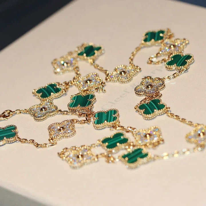 ¡®Loco¡¯CLOVER 20 MOTIFS MALACHITE DIAMOND NECKLACE