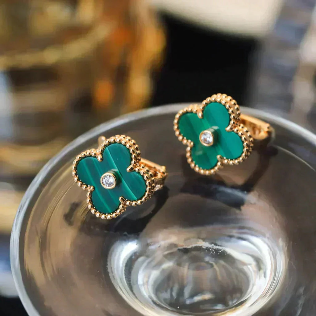 ¡®Loco¡¯CLOVER MEDIUM 1 MOTIFS MALACHITE DIAMOND EARRINGS