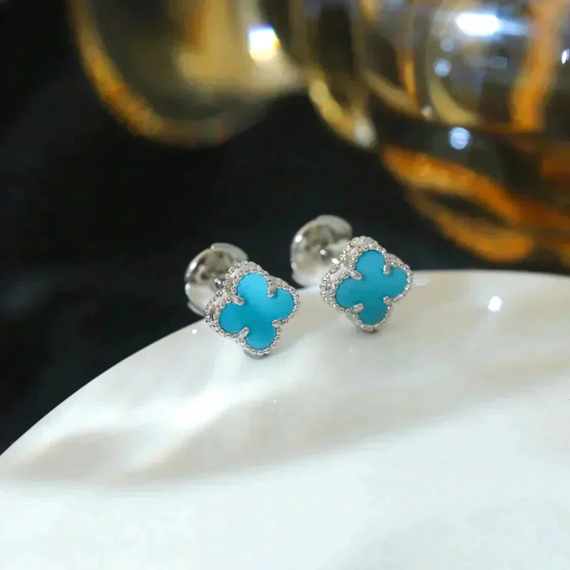 ¡®Loco¡¯CLOVER MINI 9.5MM ONYX STUD EARRINGS SILVER