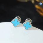¡®Loco¡¯CLOVER MINI 9.5MM ONYX STUD EARRINGS SILVER