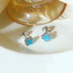 ¡®Loco¡¯CLOVER MINI 9.5MM ONYX STUD EARRINGS SILVER