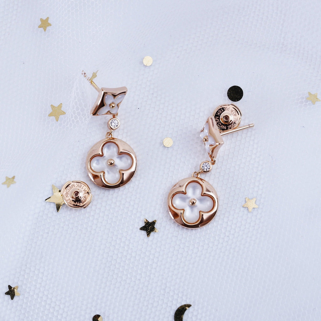 ¡®Loco¡¯STAR AND SUN PINK GOLD MOP DROP EARRINGS