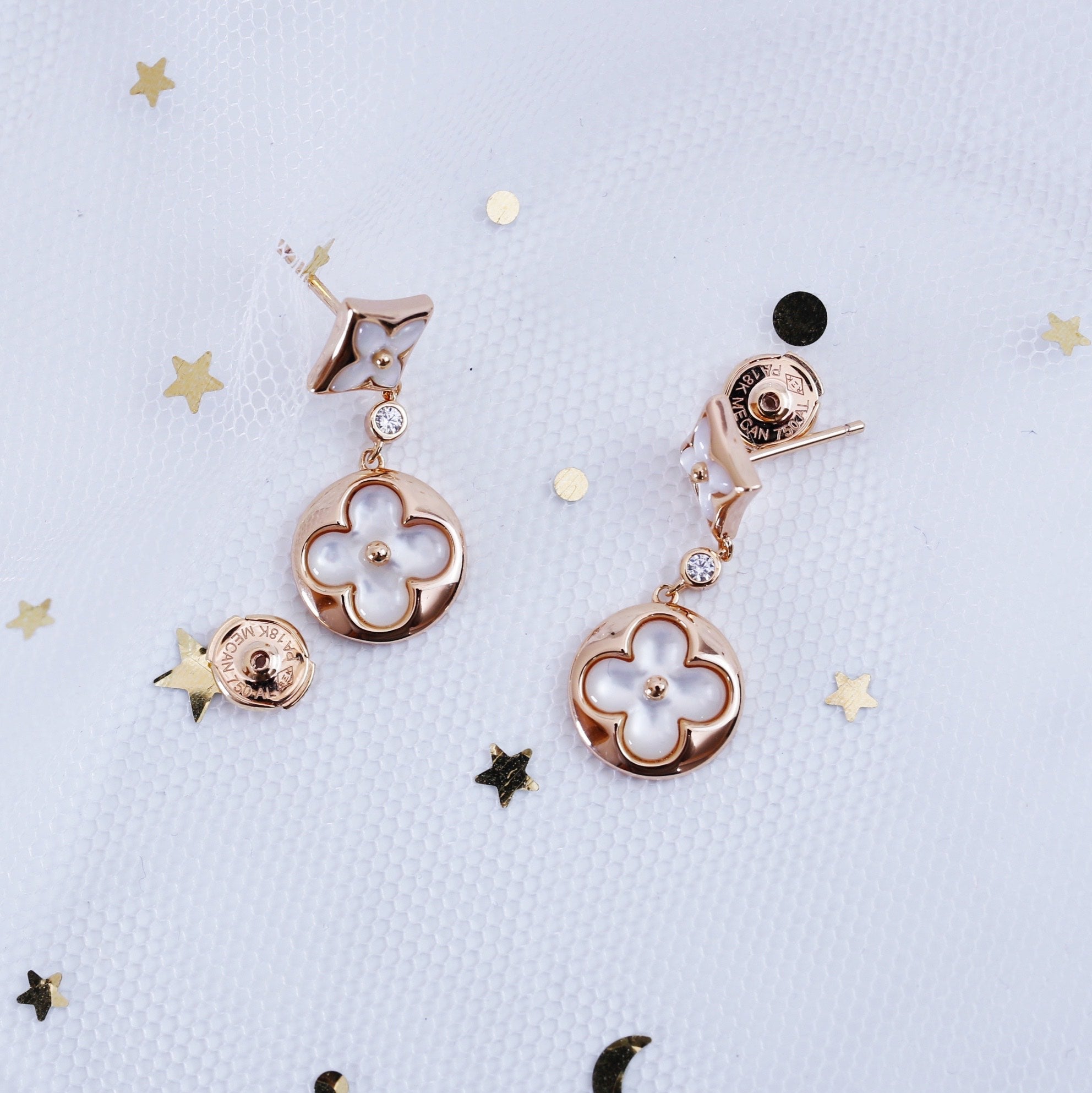 ¡®Loco¡¯STAR AND SUN PINK GOLD MOP DROP EARRINGS