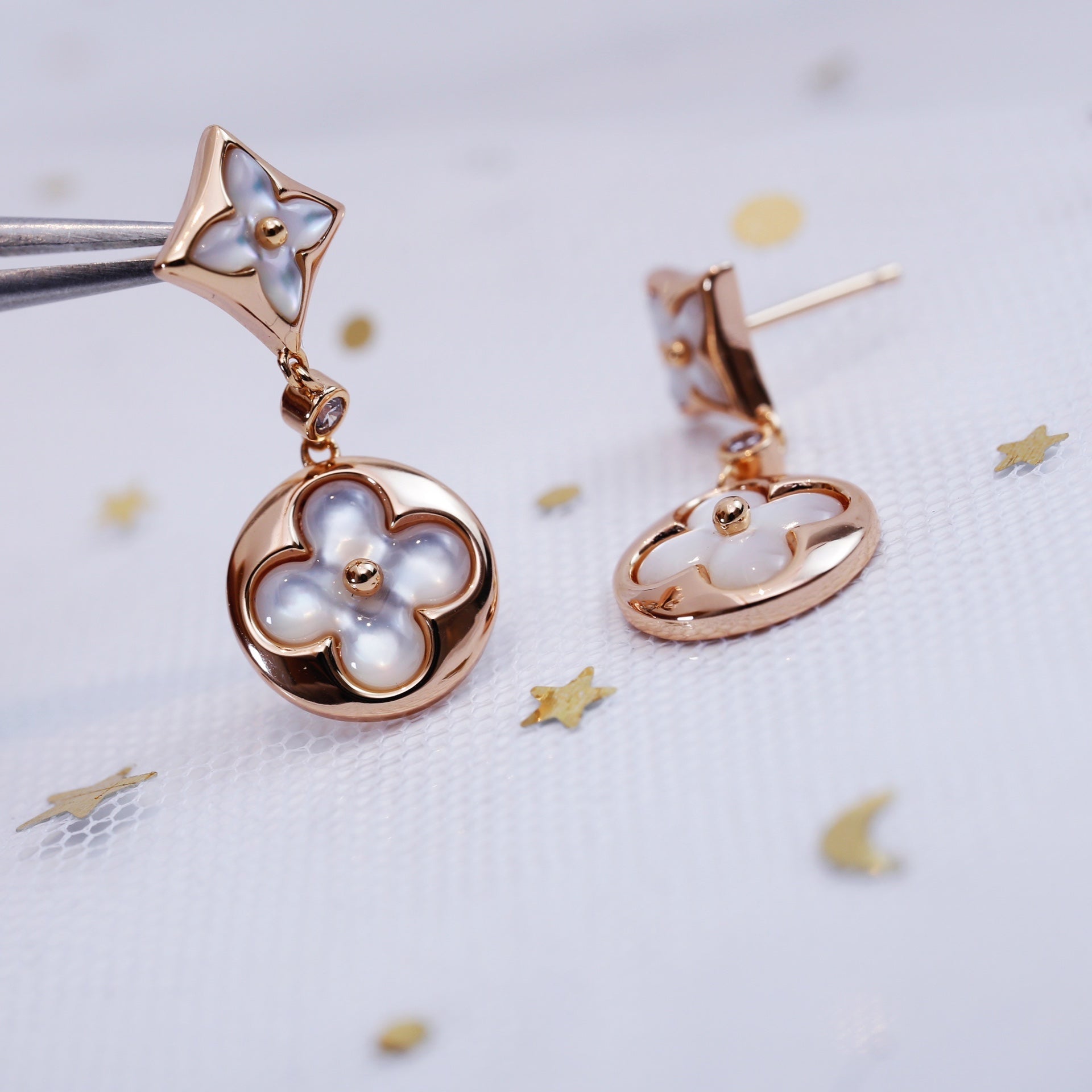 ¡®Loco¡¯STAR AND SUN PINK GOLD MOP DROP EARRINGS