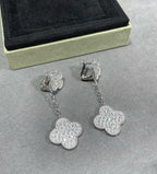¡®Loco¡¯CLOVER 2 MOTIFS DIAMOND PAVED SILVER EARRINGS