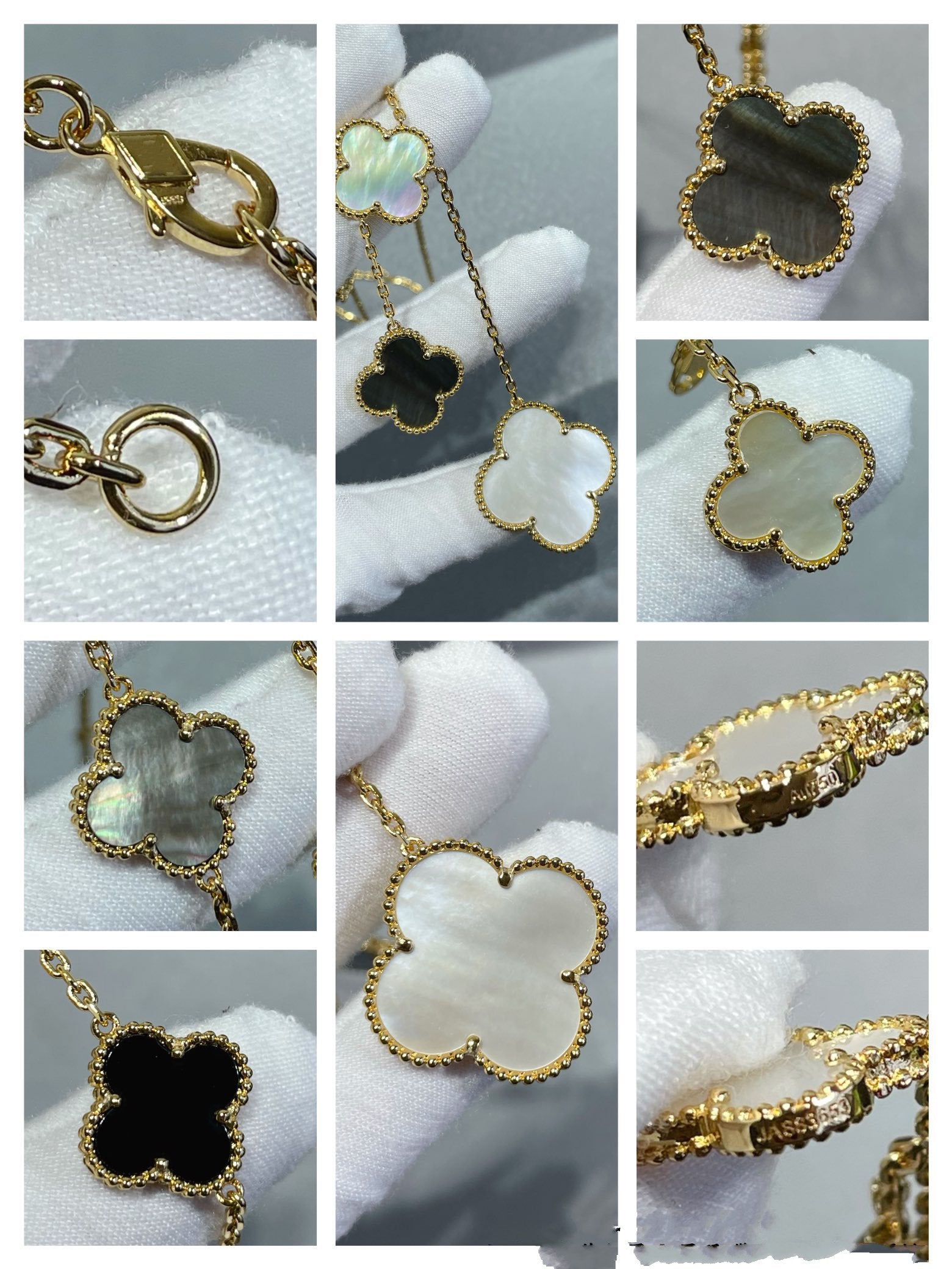 ¡®Loco¡¯CLOVER 6 MOTIF MOP ONYX GOLD NECKLACE