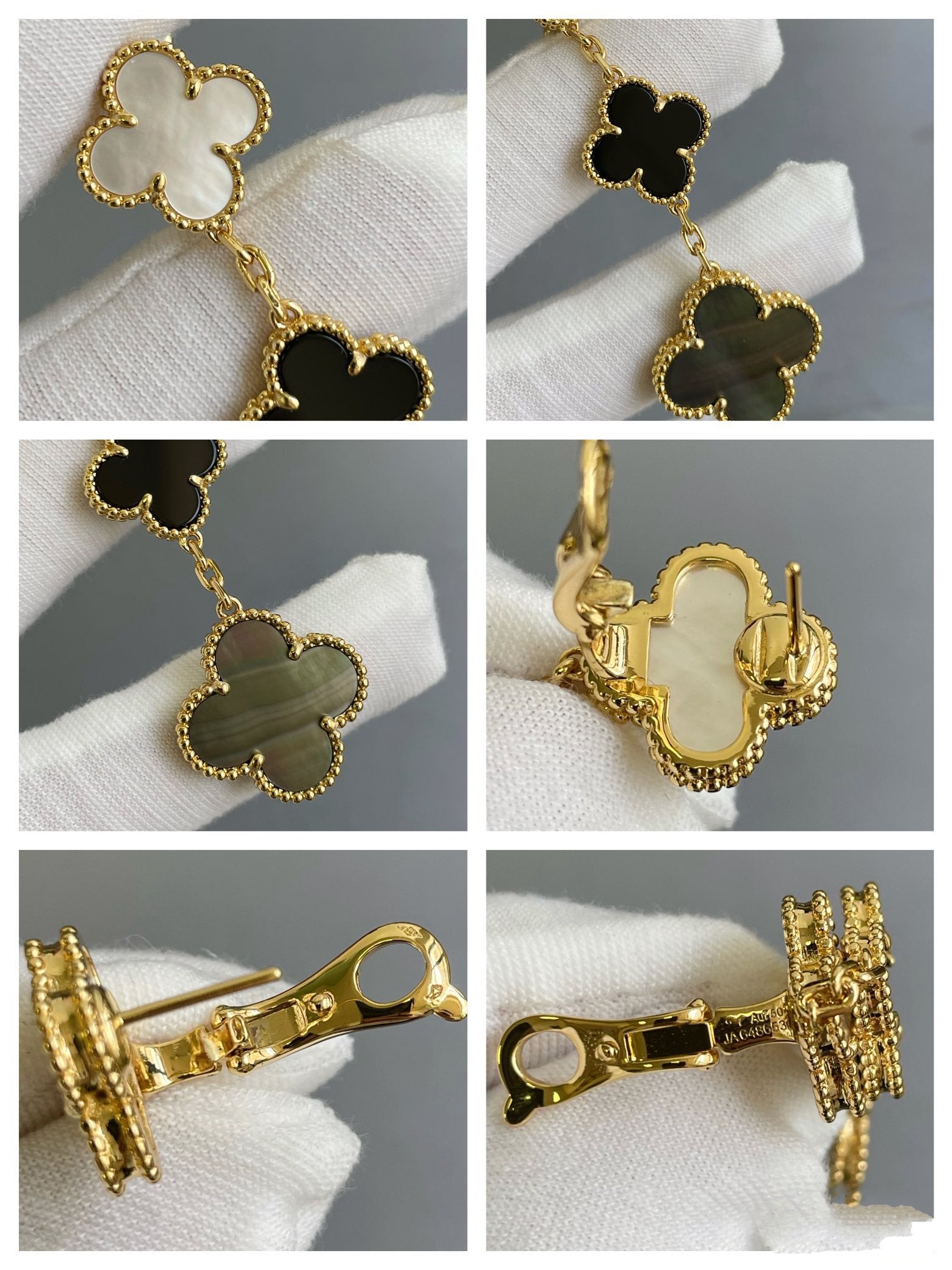 ¡®Loco¡¯CLOVER 3 MOTIF MOP ONYX DARK MOP PINK GOLD EARRINGS