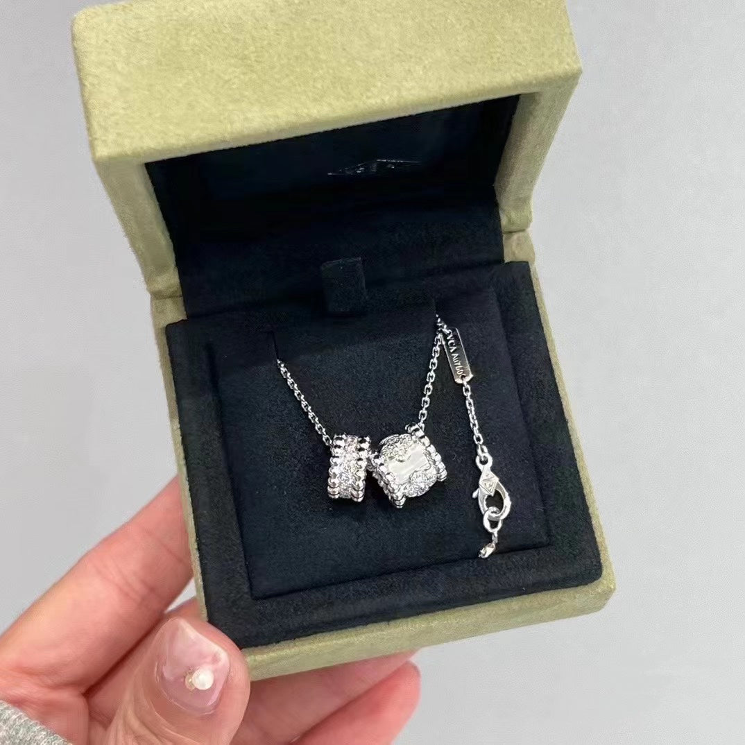 ¡®Loco¡¯PERLEE DOUBLE PENDANT SILVER DIAMOND NECKLACE