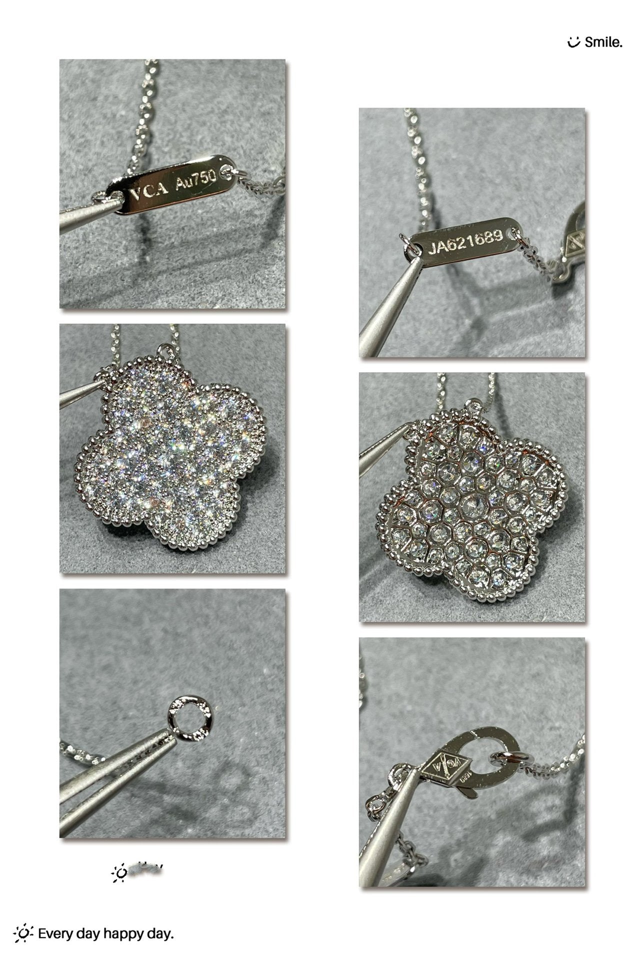 ¡®Loco¡¯CLOVER 25MM LARGE PENDANT DIAMOND PAVED SILVER NECKLACE