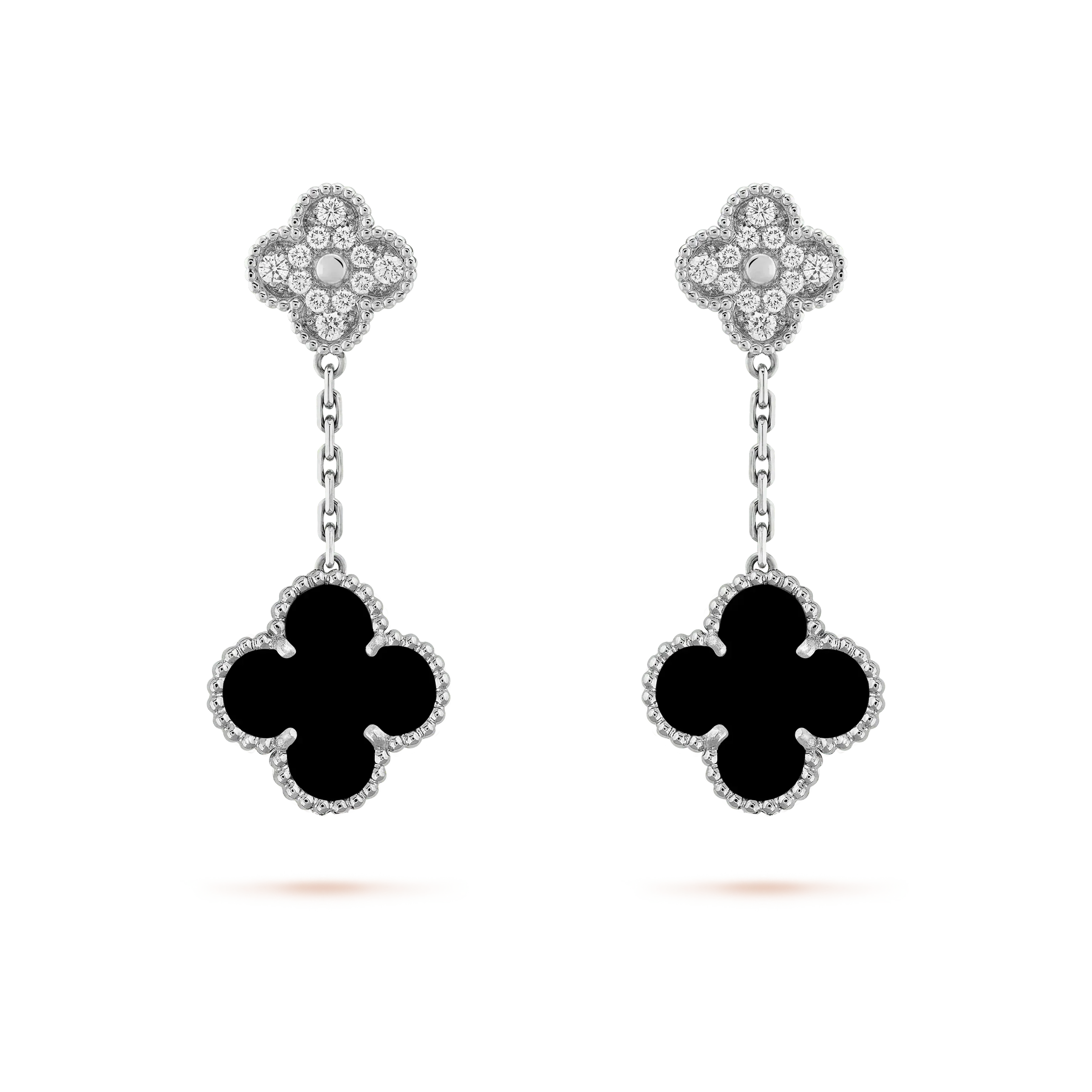 ¡®Loco¡¯CLOVER 2 MOTIFS  DIAMOND ONYX EARRINGS SILVER