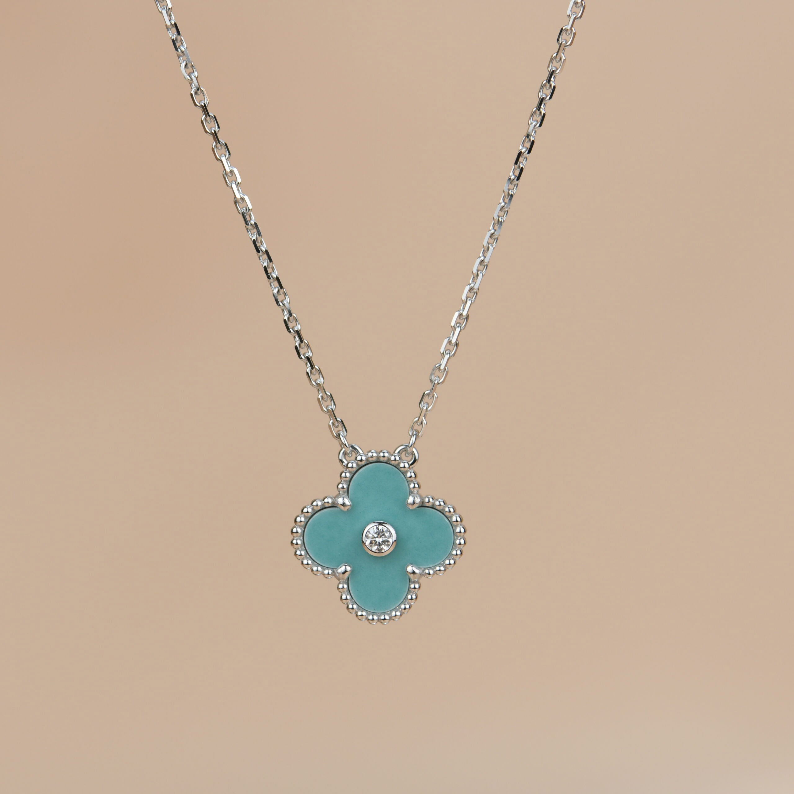 ¡®Loco¡¯CLOVER 15MM DIAMOND SVRES PORCELAIN  NECKLACE SILVER
