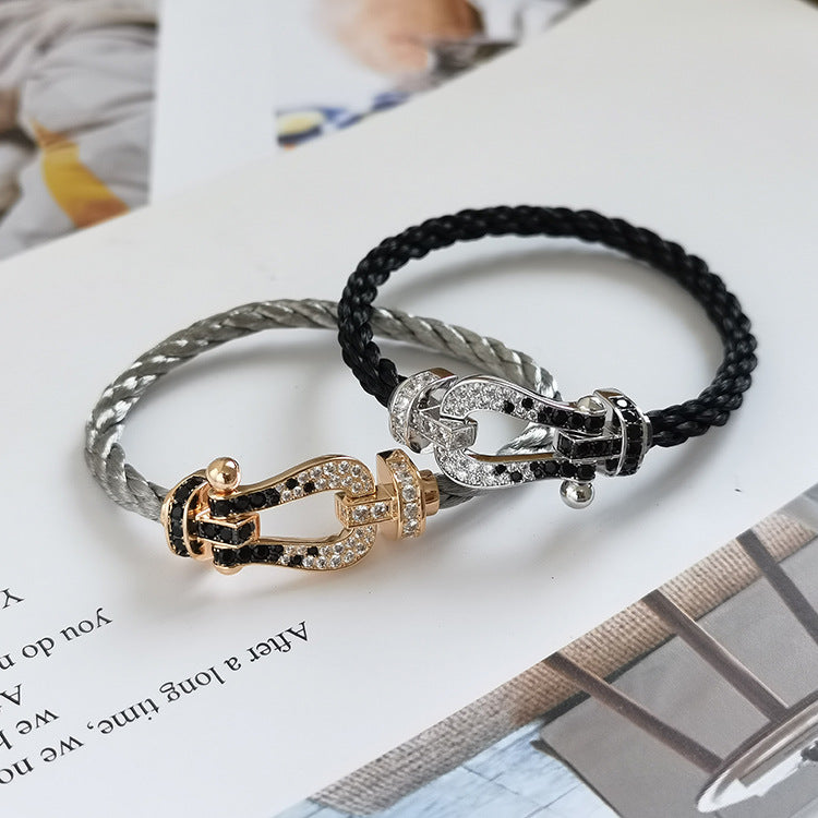 ¡®Loco¡¯FORCE LARGE HORSESHOE BLACK WHITE DIAMOND BRACELET SILVER