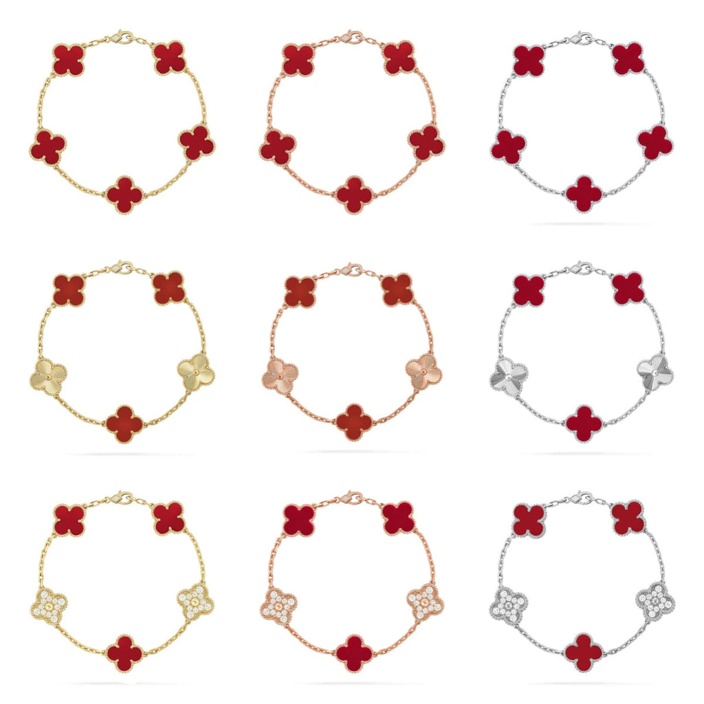 [Loco]New  CLOVER 5 MOTIF RED CORNELIAN BRACELET COLLECTION
