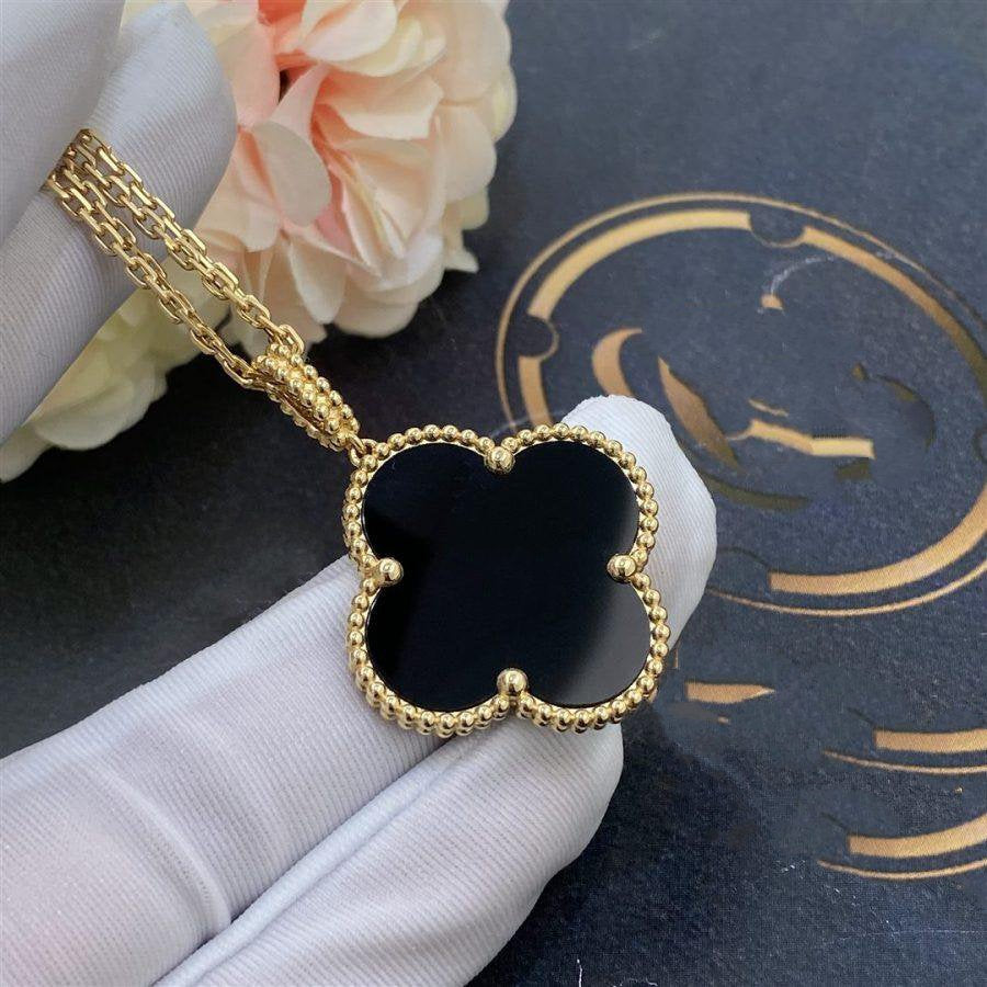 ¡®Loco¡¯CLOVER 25MM GOLD ONYX BIG CLOVER NECKLACE