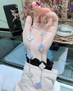 ¡®Loco¡¯CLOVER 10 MOTIFS CHALCEDONY DIAMONDS SILVER NECKLACE